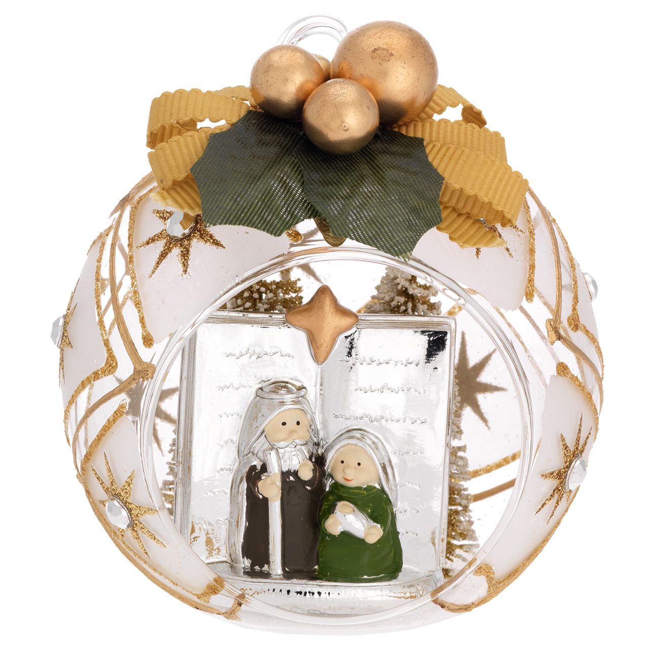 SFERA D. 8 DECO ORO CON ALBERELLI E FIOCCO - PRESEPE